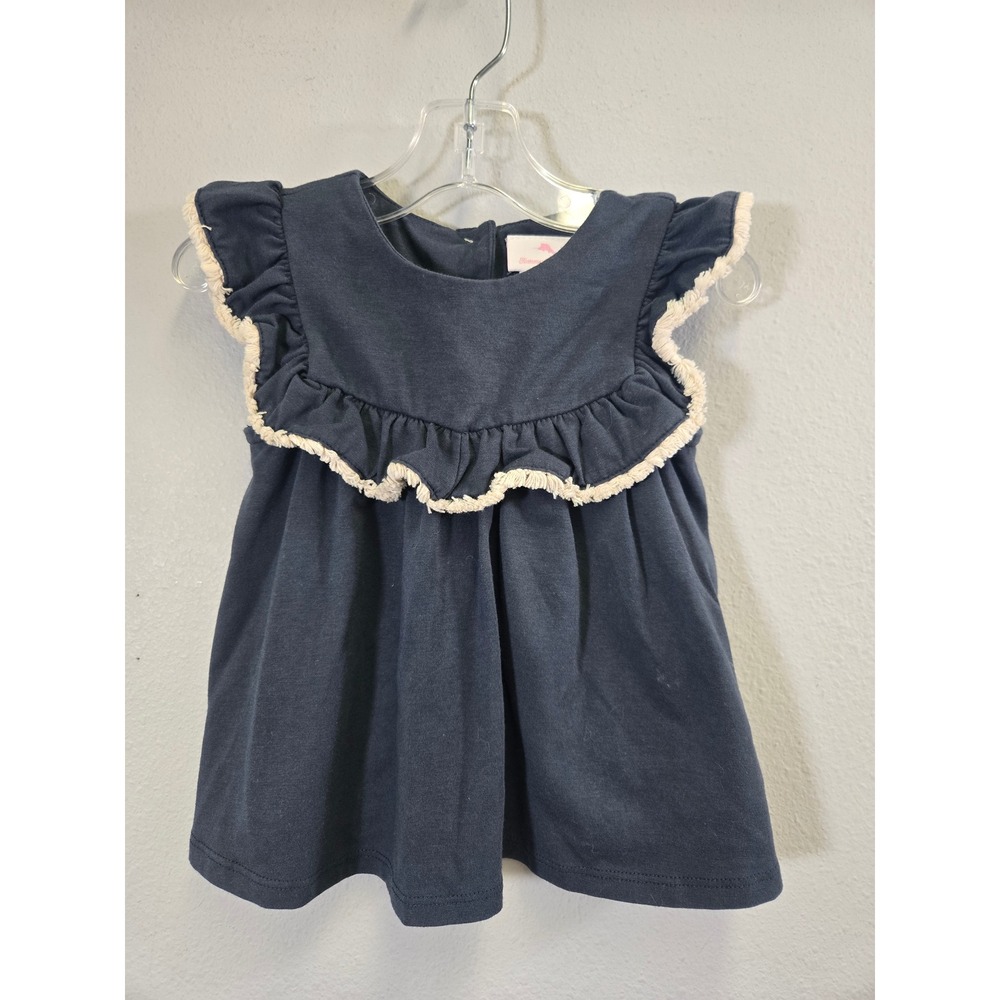 Tommy Bahama Coastal Boho Ruffle Fringe Tassel Navy Blue Knit Top 24M